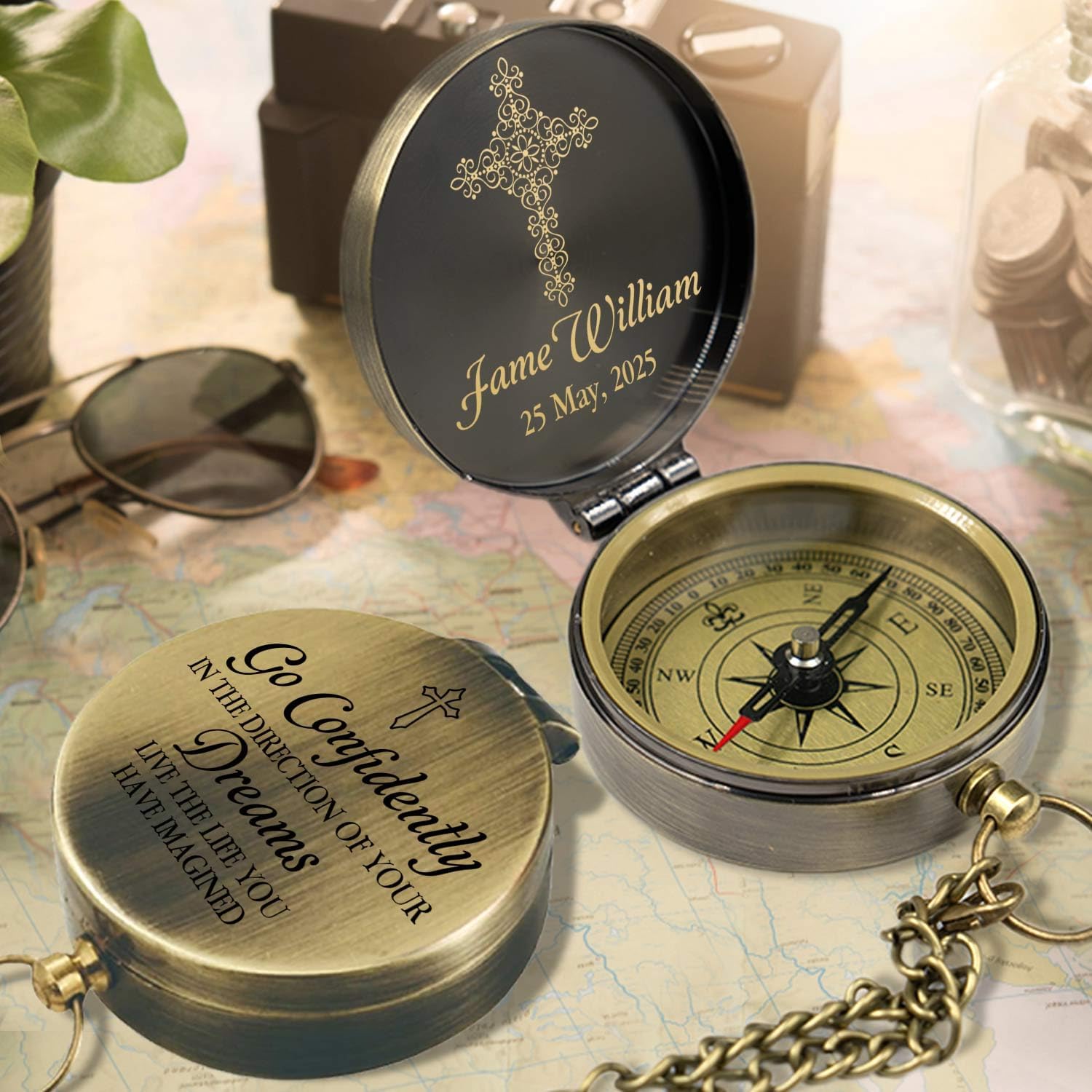 Personalized Compass for Boy’s Christening, Boy’s Baptism Compass