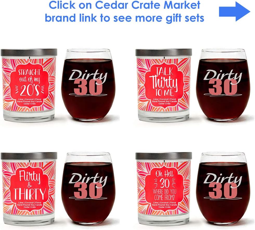 Super Big Clearance! Candle and Wine glass Gift Set, Cute Stemless 15 oz, Dirty Thirty Wine Glass, Talk Thirty To Me Soy Candle, Lime, Coconut, Floral