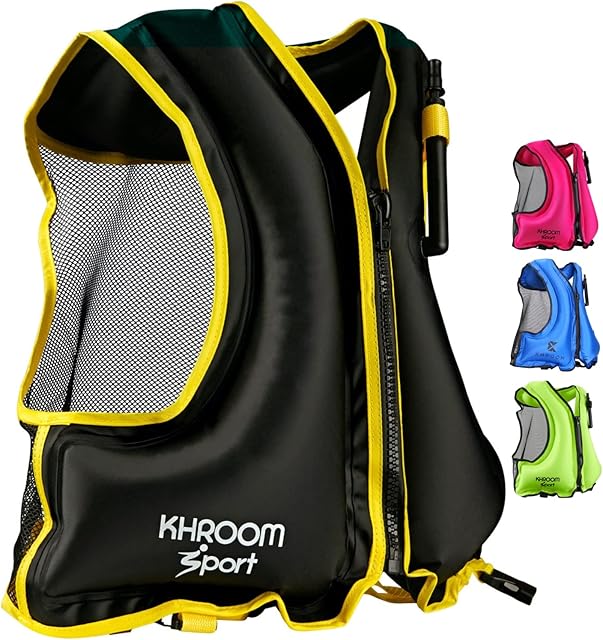 Khroom Inflatable Snorkel Vest Adult and Teenagers for 40Kg-110Kg / 59"-82" | Flotation Safety Swim Vest | Buoyancy Aid for Snorkeling | Buoyancy Jacket | Buoyancy Inflatable Vest