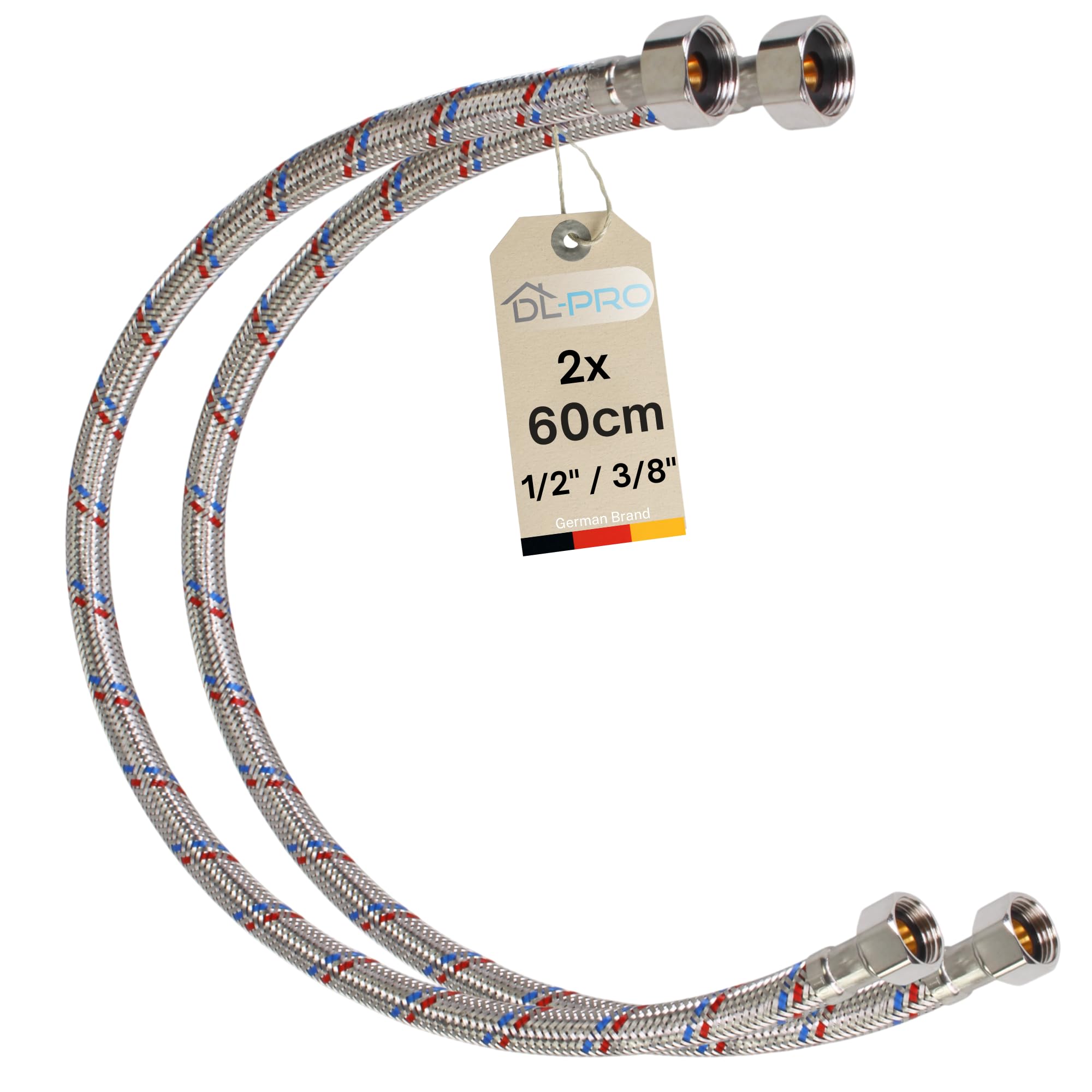 DL-pro 2er Set 60 cm Flexschlauch 1/2 Zoll auf 3/8 Zoll – Anschlussschlauch für Armatur/Eckventil