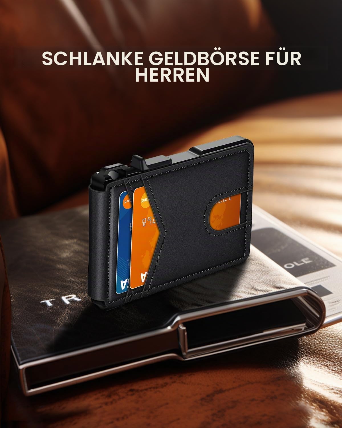 Geldbörse für Herren, minimalistisch, 9–13 Karten, schlanke, kompakte Geldbörse mit Geldklammer und Ausweisfenster, RFID-blockierend, intelligentes Pop-Up-Kartenetui, Metall, Aluminium