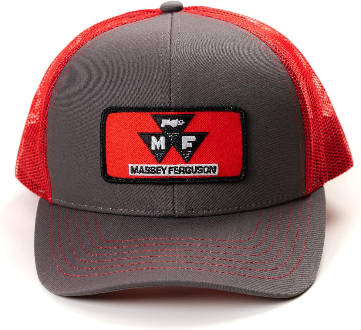 J&D Productions Red Massey Ferguson Tractor Logo Hat, Gray with Red Mesh Back, 7-7 7/8