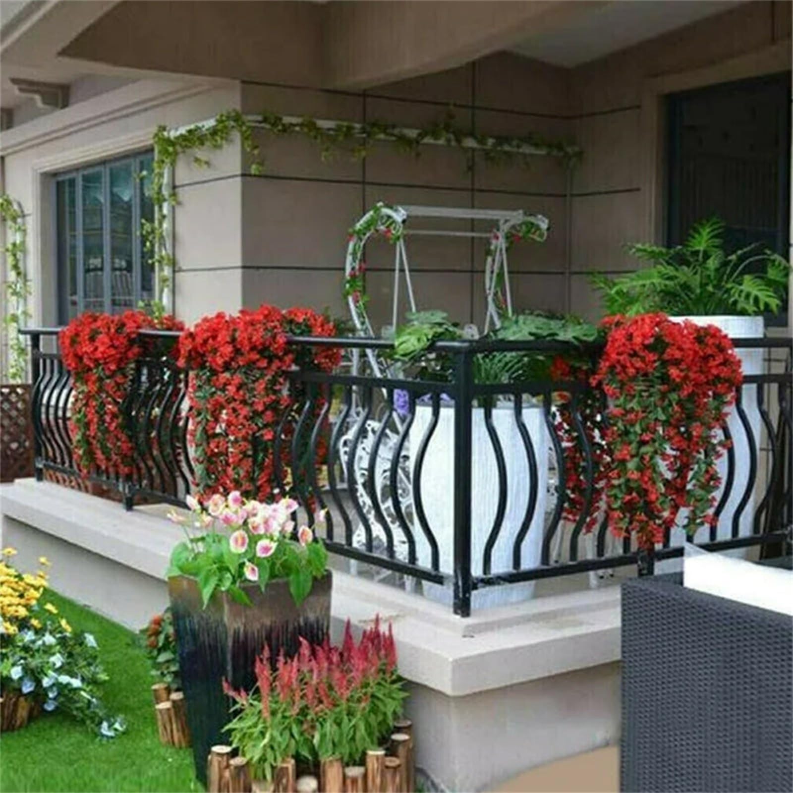 ZFProcess Confezione da 2 fiori artificiali da appendere, piante finte, orchidee colorate, per parete, casa, giardino, matrimoni, interni ed esterni, viola
