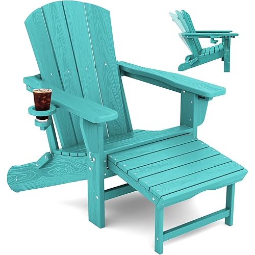 KINGYES Folding Adjustable Adirondack Chair with Ottoman, Aruba