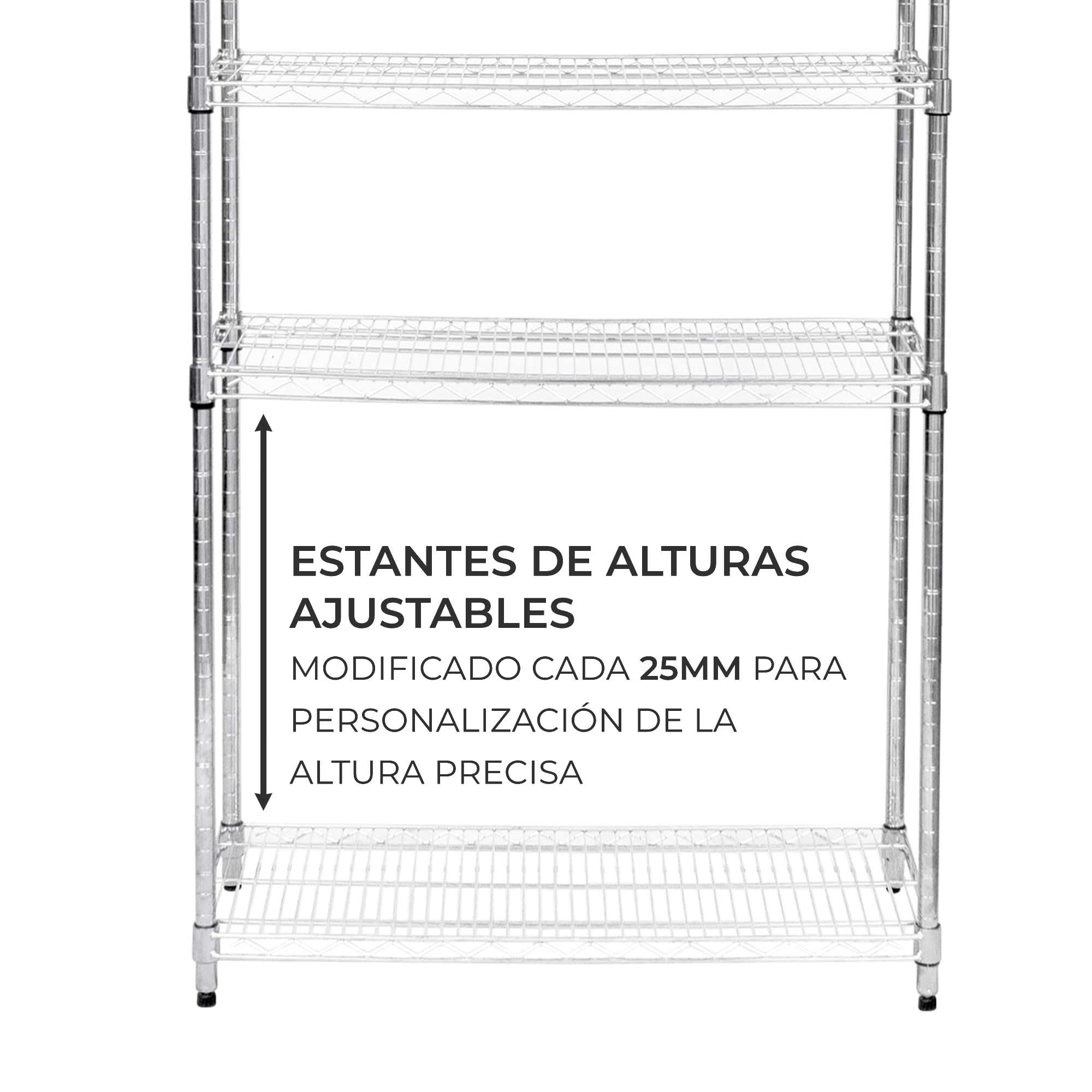 Estantería de Alambre 5 Niveles sin Tornillos Almacenaje Almacenamiento Metálico Acero Carbono Cromado Cocina Oficina Garaje 45x90x180cm con Estantes Ajustables Pies Niveladores Capacidad Peso 1000kg