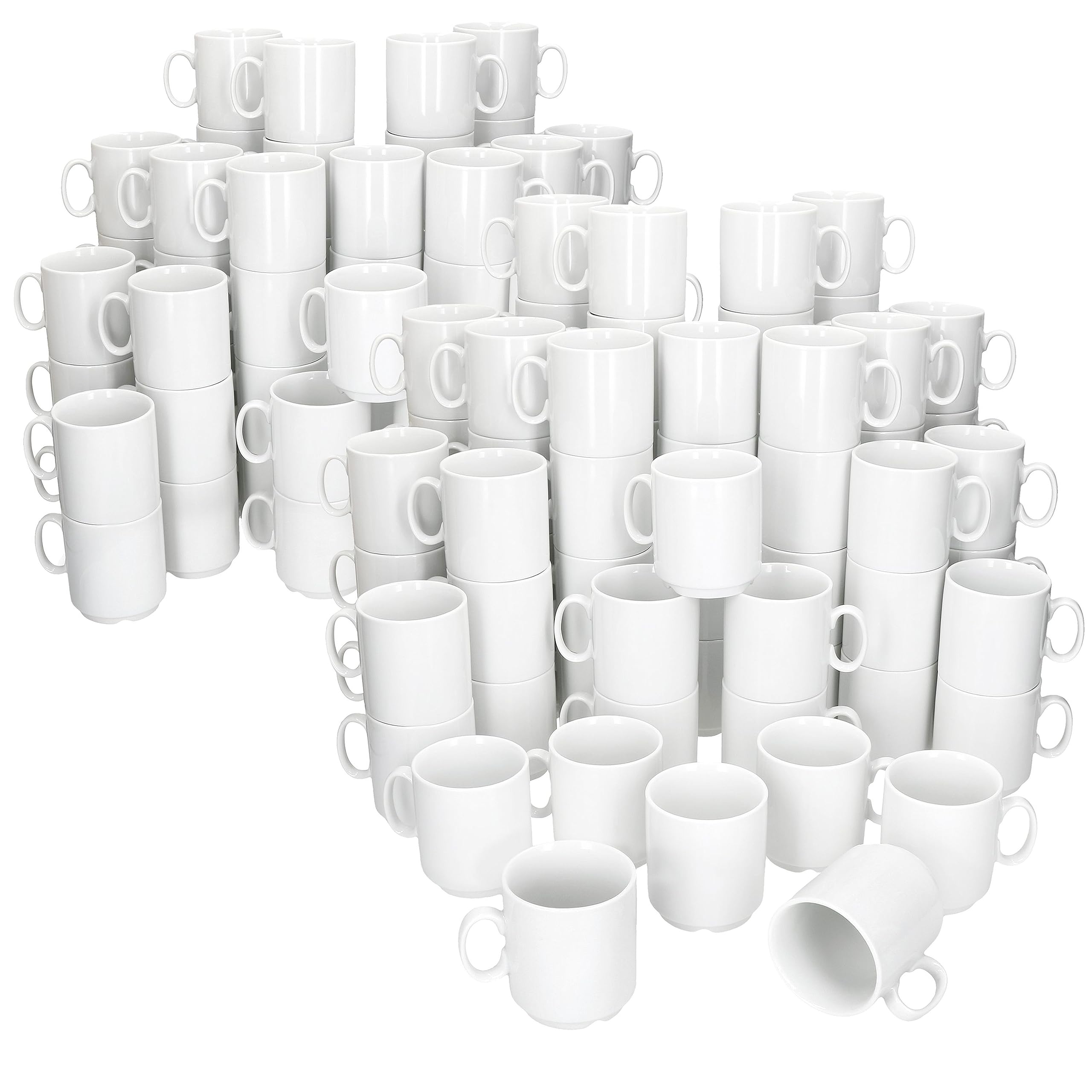 MamboCat Event 96er Set Kaffeebecher I 250 ml I weiße Porzellan-Becher mit Henkel 96 Personen I stapelbare Tassen für Heißgetränke wie Tee, Kakao, Latte Macchiato & Co I schickes Kaffee-Geschirr