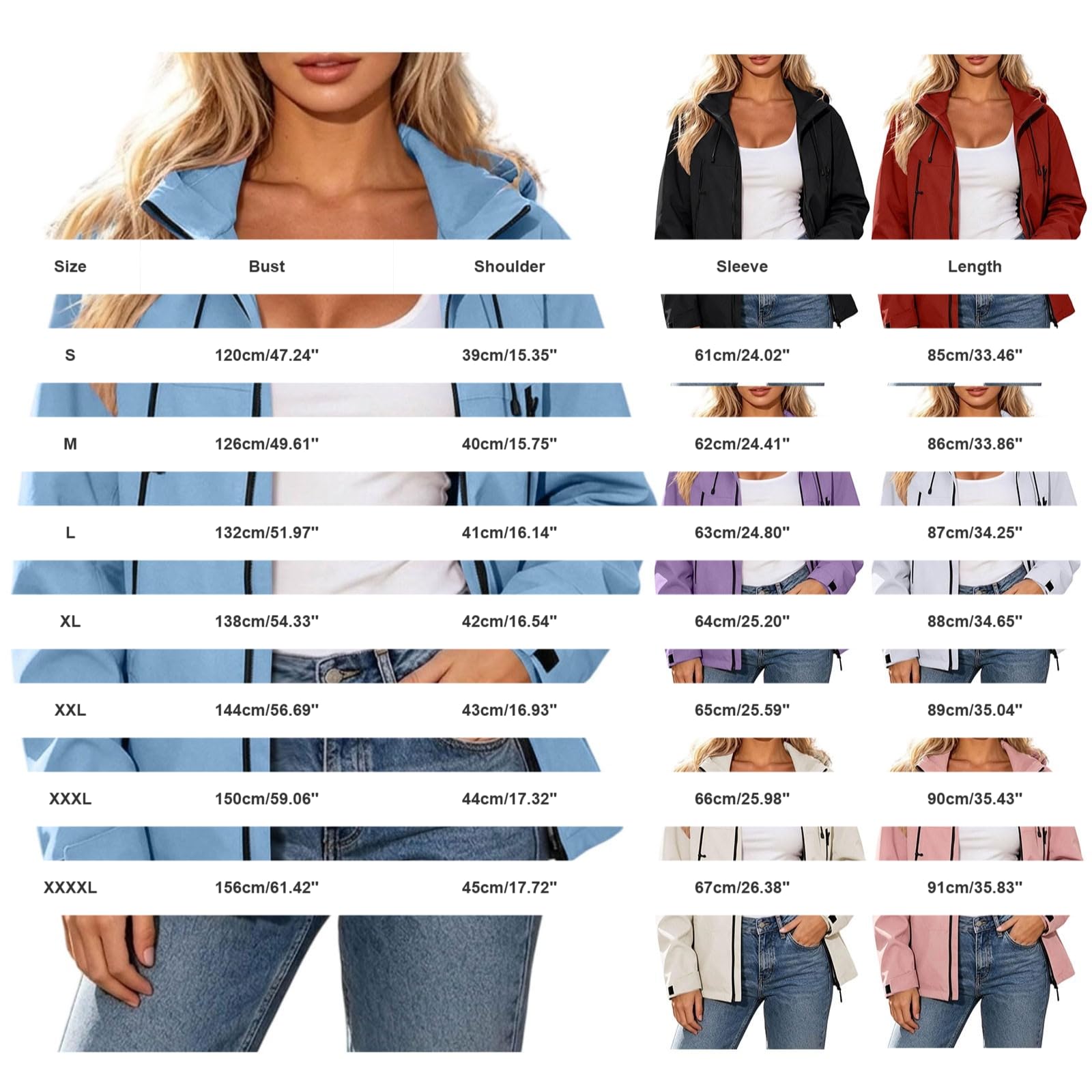 Generisch Chubasquero largo impermeable transpirable con capucha para mujer | Chaqueta de lluvia fina impermeable cortavientos chaqueta otoño chaqueta cremallera entretiempo gabardina bicicleta