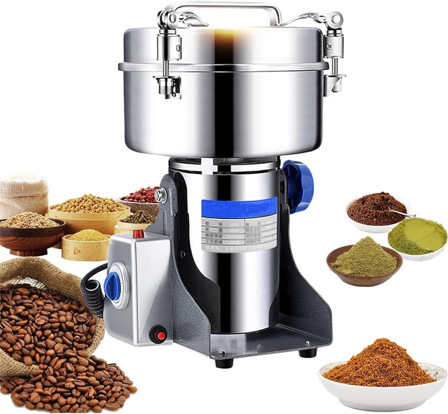 Electric Grain Grinder,800g/2500g Grains Spices Hebals Cereals Coffee Dry Food Grinder Mill Grinding Machine with Overload Protection& 5min Timer Mill,for Dry Spice Herbs/Nut/Coffee/Rice(Size:2500g)