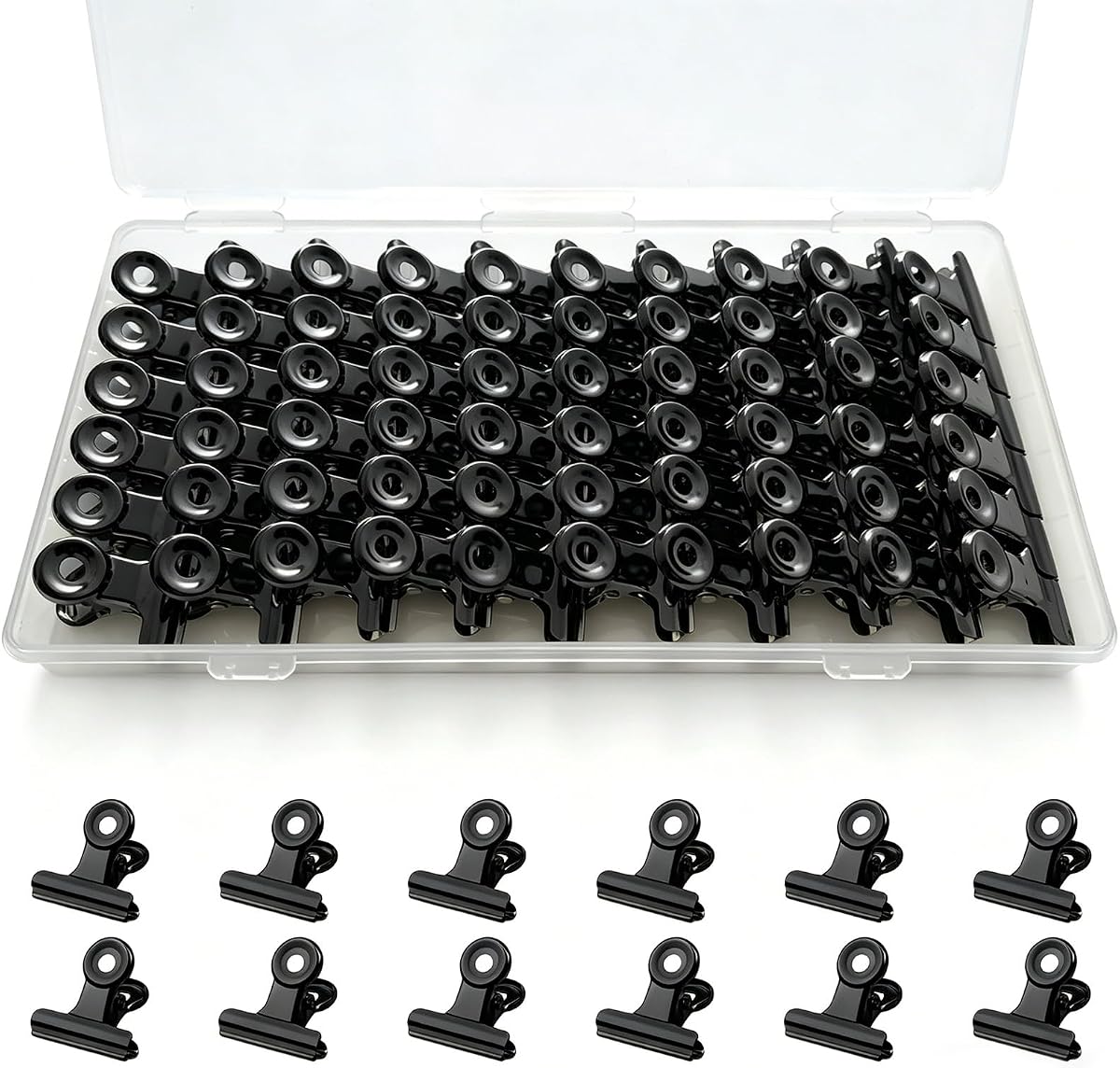 60 Pcs Metal Bulldog Clips, Black Small Bull Clips, Mini Metal Hinge Clip Tiny Bull Binder Paper Clamp for Crafts, Tags Bags, Food Bags, Drawings, Photos, Price Tag, Home Office Supplies (Black 22mm)