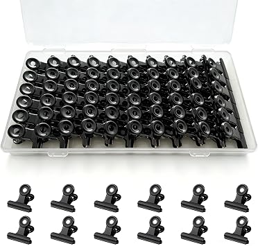 60 Pcs Metal Bulldog Clips, Black Small Bull Clips, Mini Metal Hinge Clip Tiny Bull Binder Paper Clamp for Crafts, Tags Bags, Food Bags, Drawings, Photos, Price Tag, Home Office Supplies Black 22mm