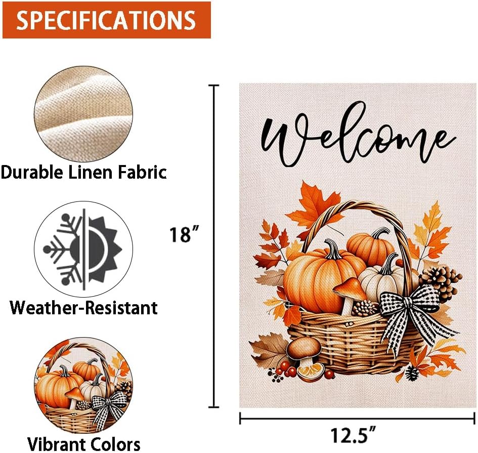 Welcome Pumpkin Basket Garden Flag 12.5 x 18 Inch Double Sided Autumn Yard Outdoor Decoration - Image 6