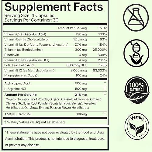 Miniatura 2 de BareStep Neuropatía Píldoras - Neuro-Support, ayuda a mantener la salud nerviosa y fomenta la comodidad sensorial de forma natural, componentes