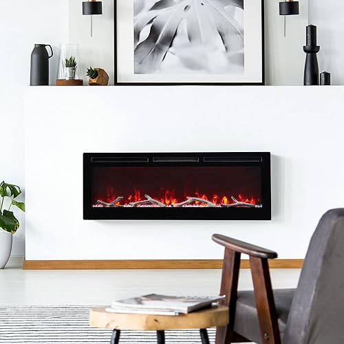 Miniatura 5 de EDYO LIVING Chimenea eléctrica de 50 pulgadas empotrada y montada en la pared y lineal con temporizador, control remoto, color de llama ajustable