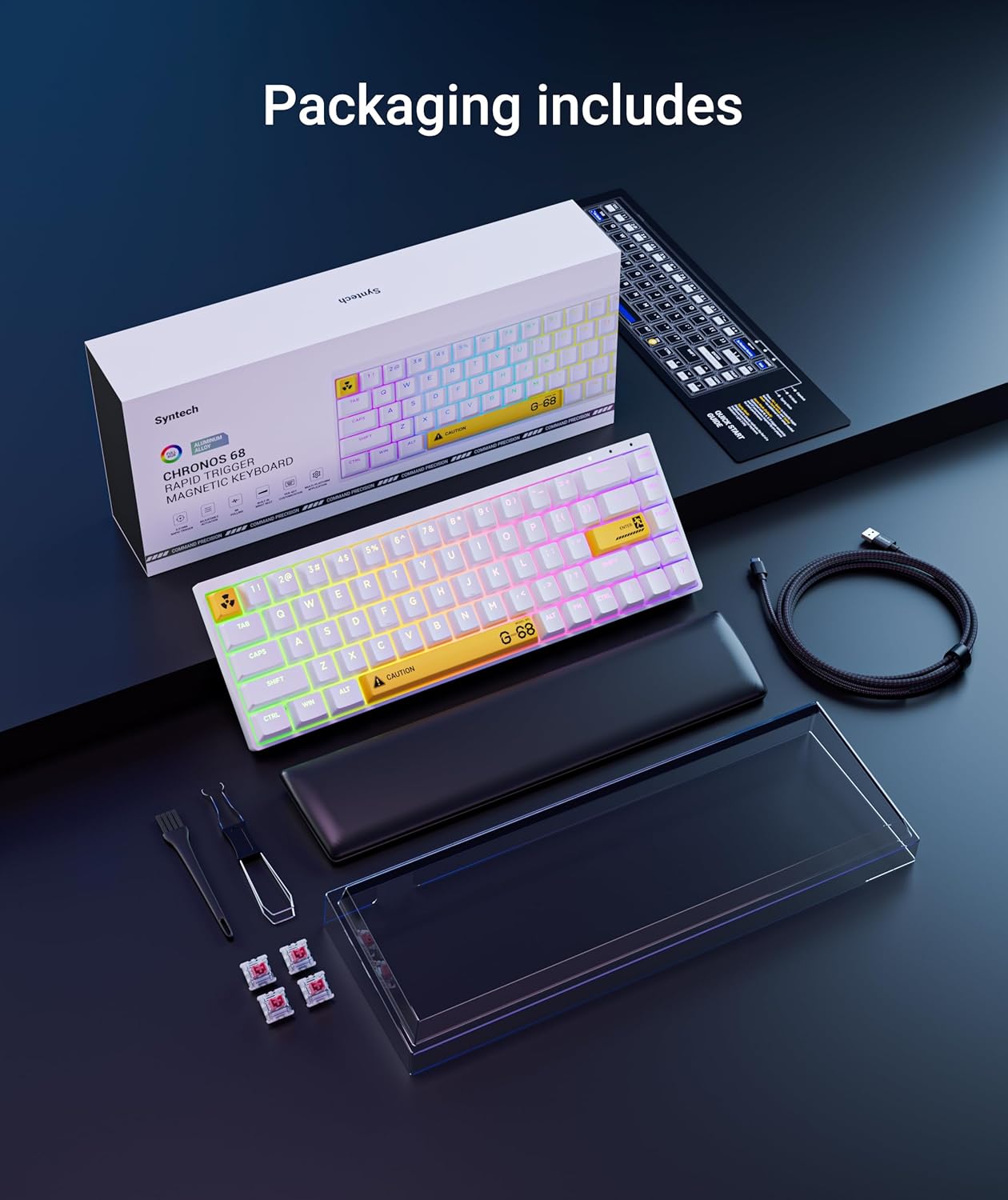 Syntech Chronos G68HE Hall Effect Rapid Trigger Keyboard, 65% Magnetic Mechanical Keyboard, 68 Keys Pre-Lubed Adjustable Magnetic Switch Support SnapTap and Macros, PBT Keycaps, Aluminum Alloy, Yellow