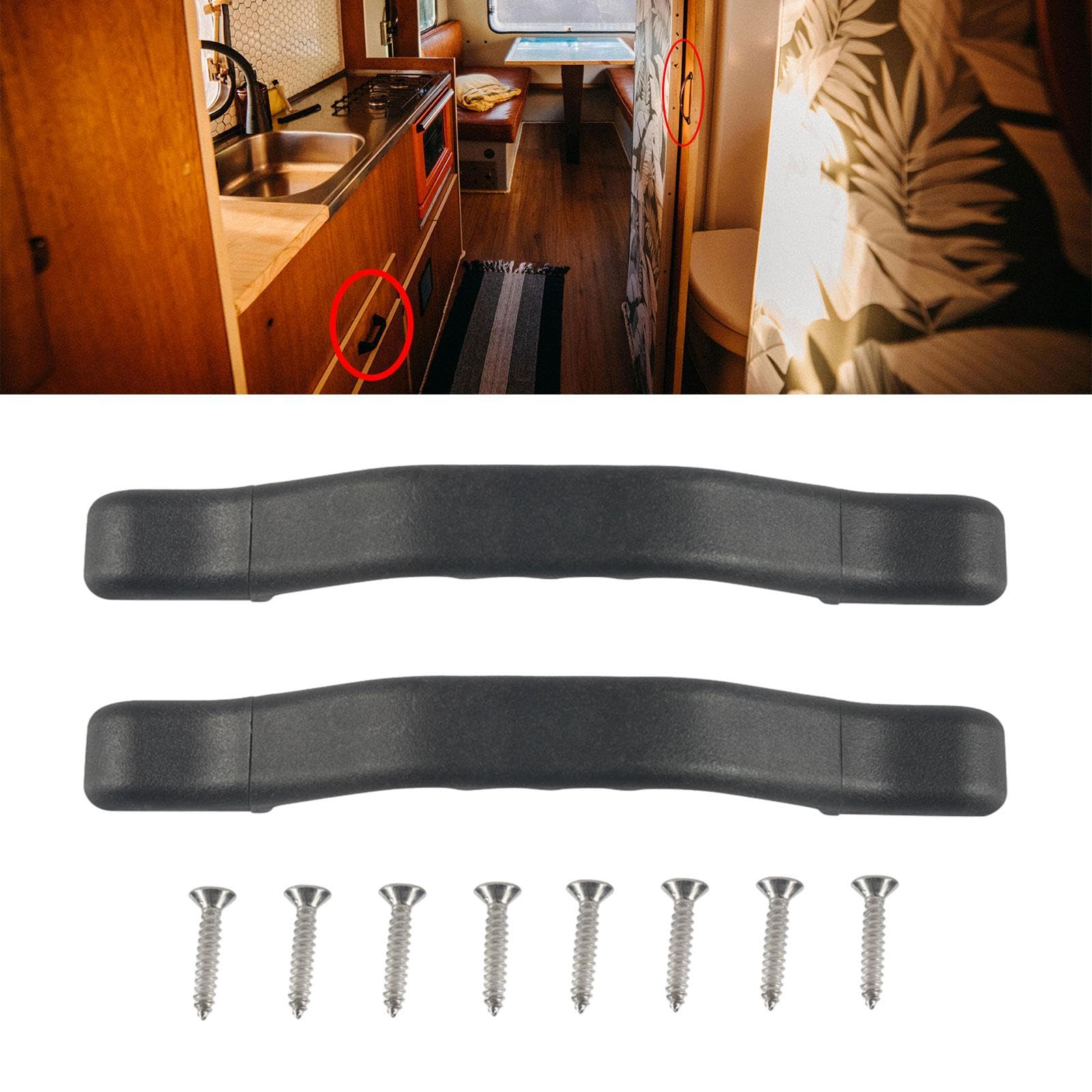 Generic RV Door Handle Entry Door Assist Bar Wear Resistant Grab Handle, RV Door Handle Bar for Cargo Trailer Boat, Black, 23.2cm