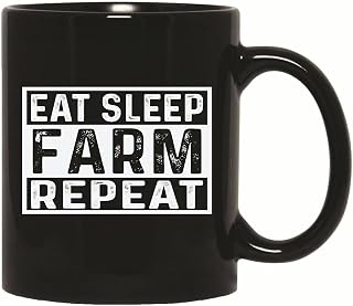 Gift for Agriculture Lovers Eat Sleep Farm Repeat Humor Farming Farmer 11oz 15oz Black Coffee Mug