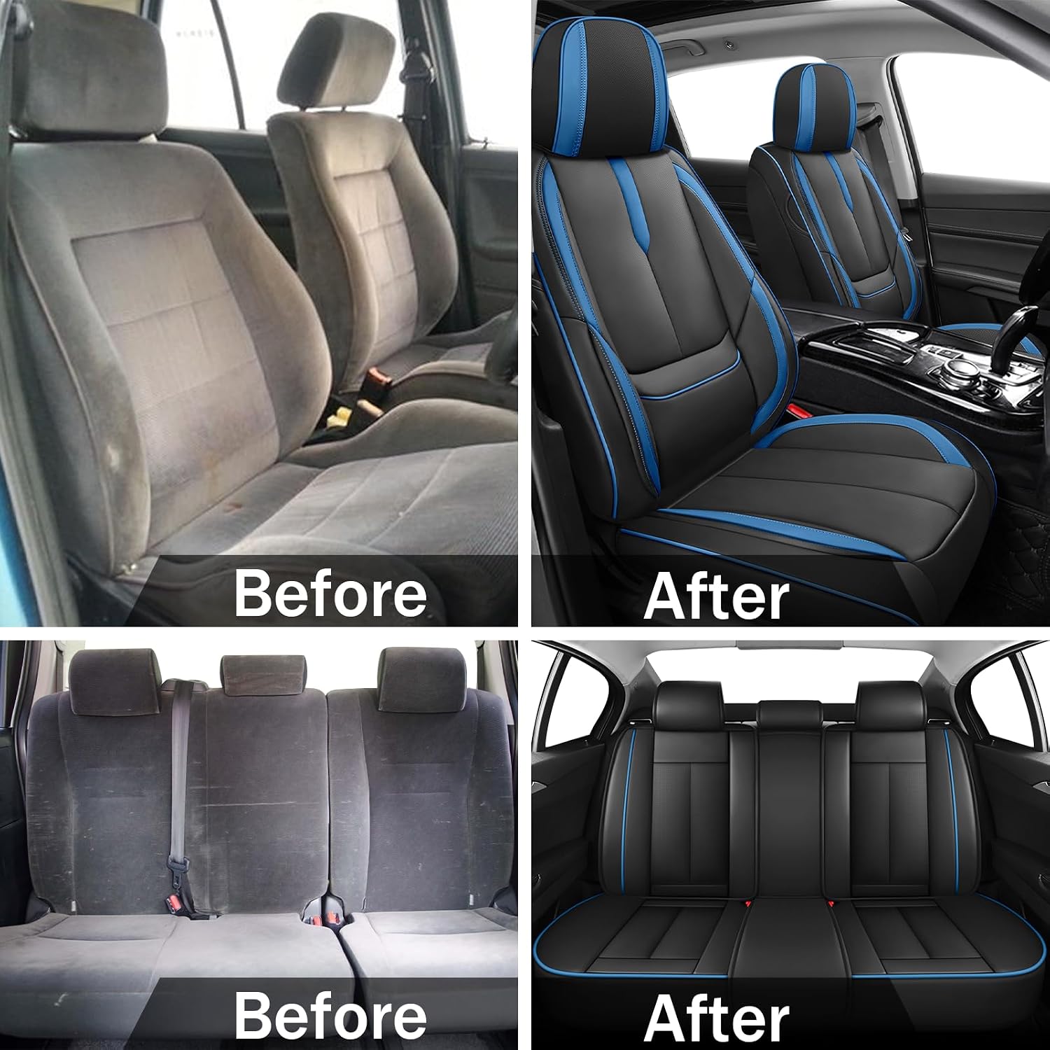Car Seat Covers Full Set for Toyota Corolla 2002-2026,Waterproof Faux Leather Seat Covers, Full Coverage Wear Resistant Anti-Slip Seat Protectorsn(Black/Blue,5 Seat)