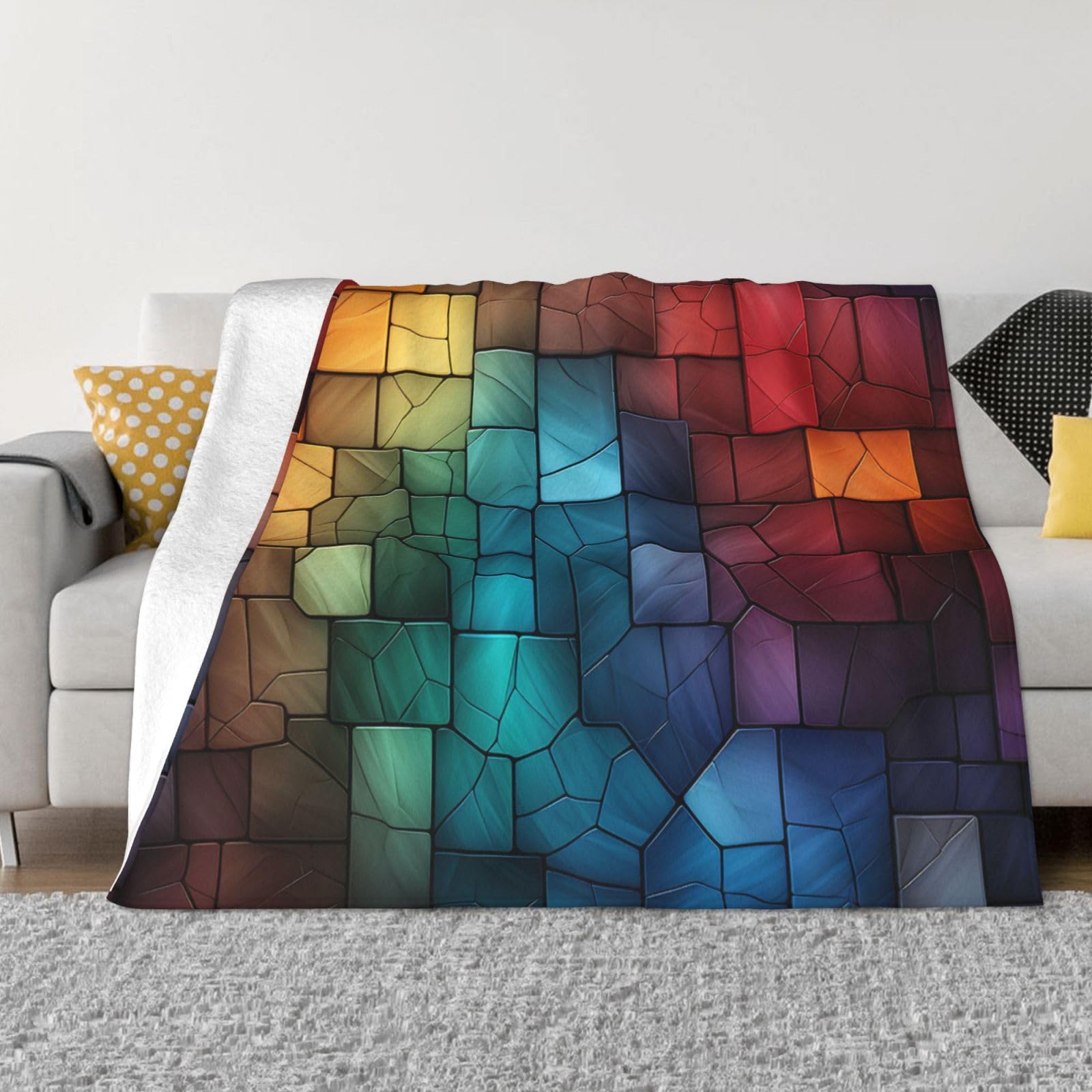 Couverture pour canapé plaid à carreaux colorés idée cadeau maison réconfortant
