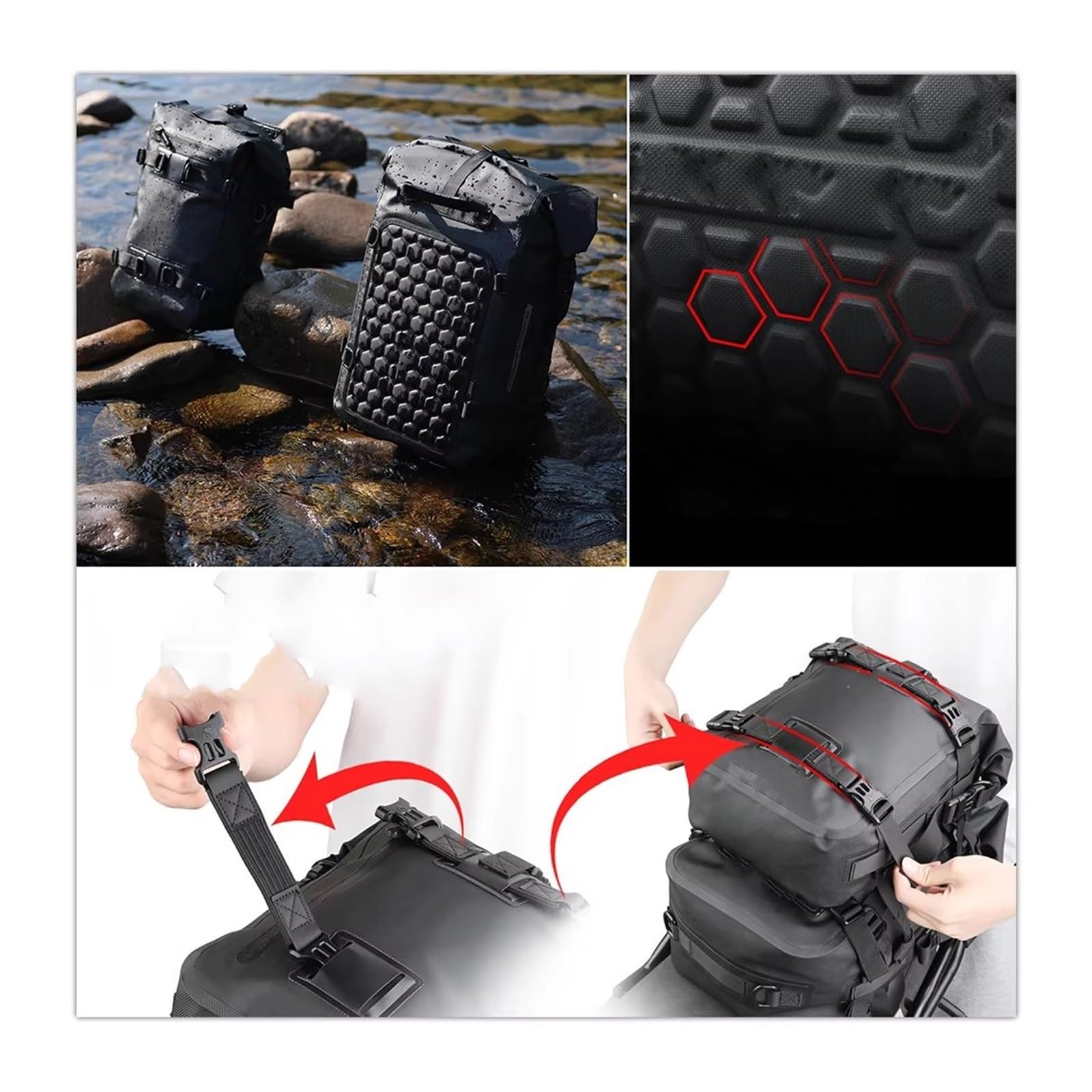 Borsa Coda Per Moto 8L/15L/30L Sedile Laterale Motore Impermeabile Sella Serbatoio Zaino Valigia Borse Da Sella Per Moto(8L-Black)