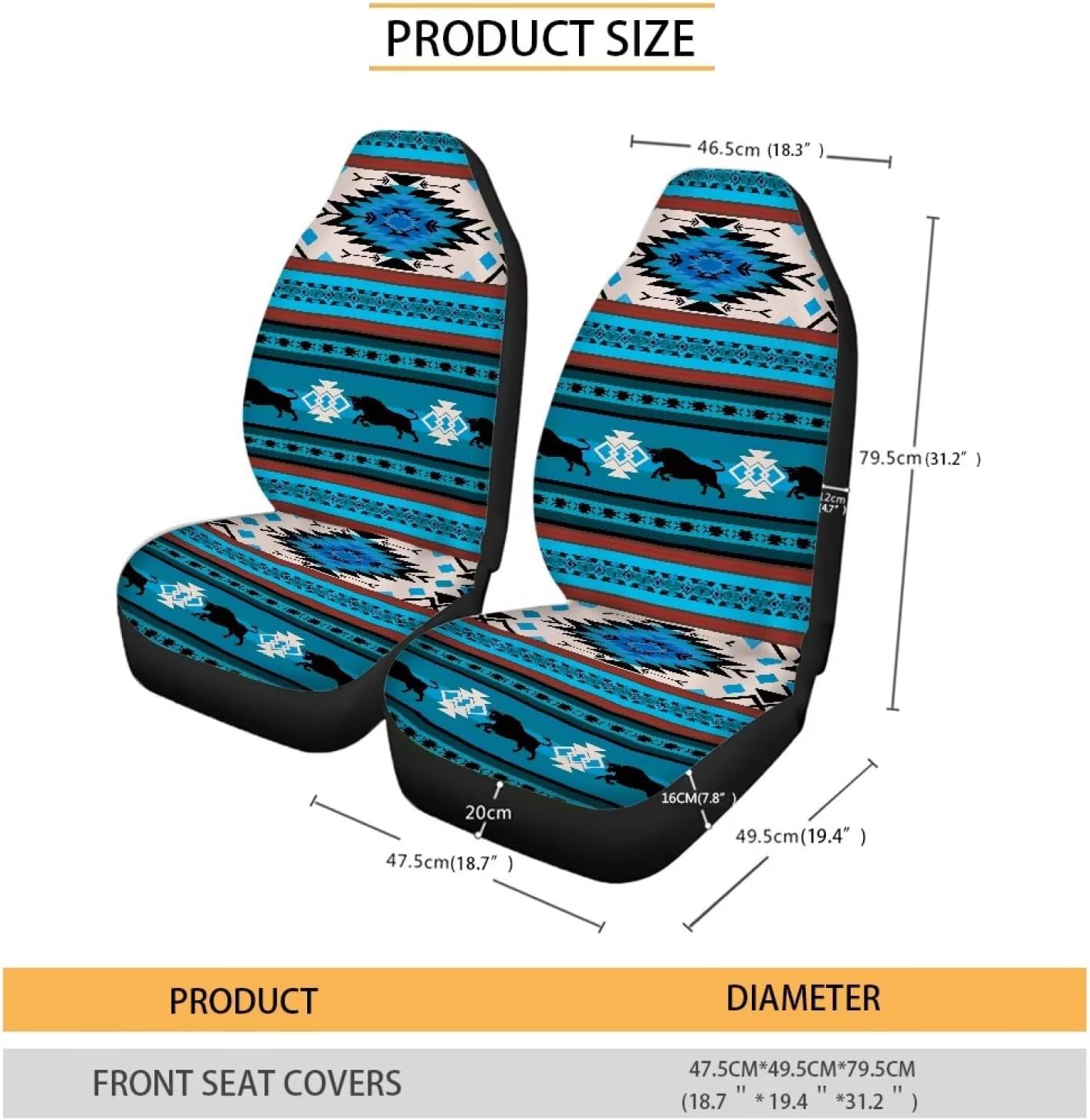 Aztec Tribal Geometric Cow Print Auto Seat Cover Sets, 2 Packs Breathable Auto Interior Decoration Wear-Resisting Car Interior Cover, Fits Most Vehicles, Cars, Sedans, Trucks, SUVs, Vans