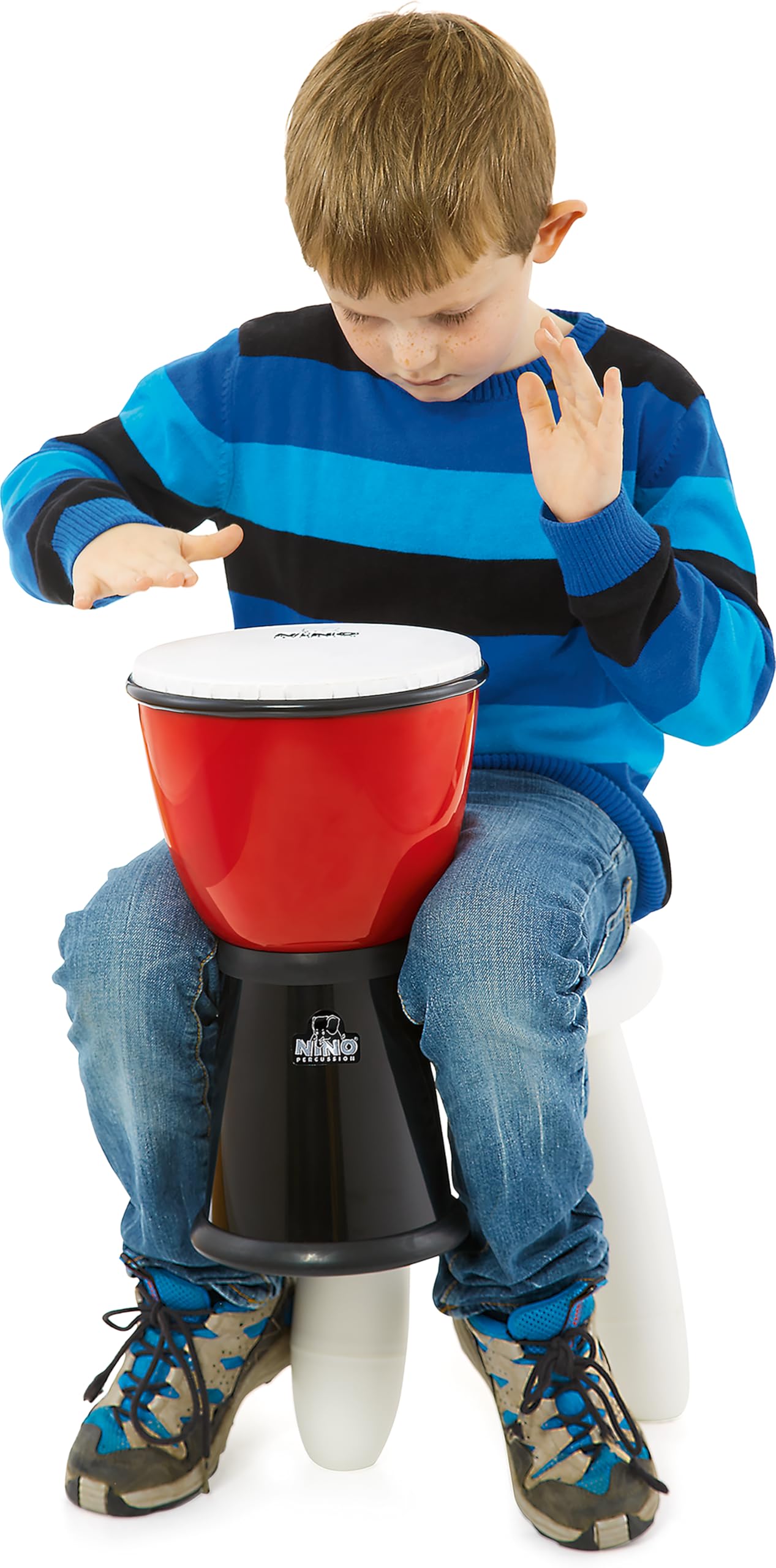 Nino Percussion NINO18R/BK Djembe Pre Accordato, ABS, Rosso/Nero