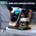 Wireless Charger, 3 in 1 Foldable Charging Station with Digital Clock and Night Lights for iPhone 17/16/15/14/13 Pro Max AirPods & Apple Watch, Compatible with Multiple Devices (Black)