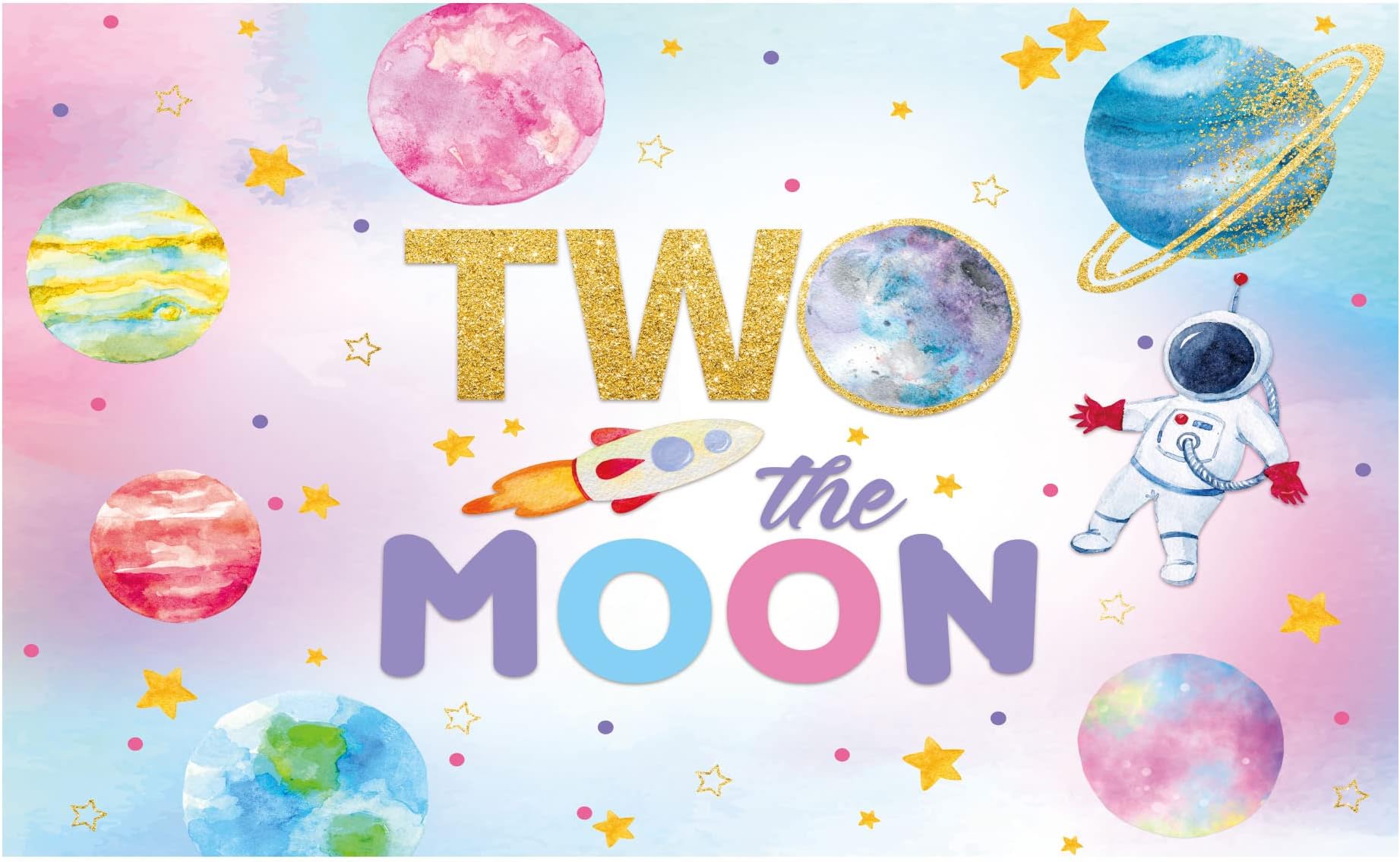 Funnytree Two The Moon Backdrop Outer Space 2nd Birthday Girl Party Supplies Rocket Astronaut Stars Planet Theme Background Decor Photobooth Props Banner Gifts Favors