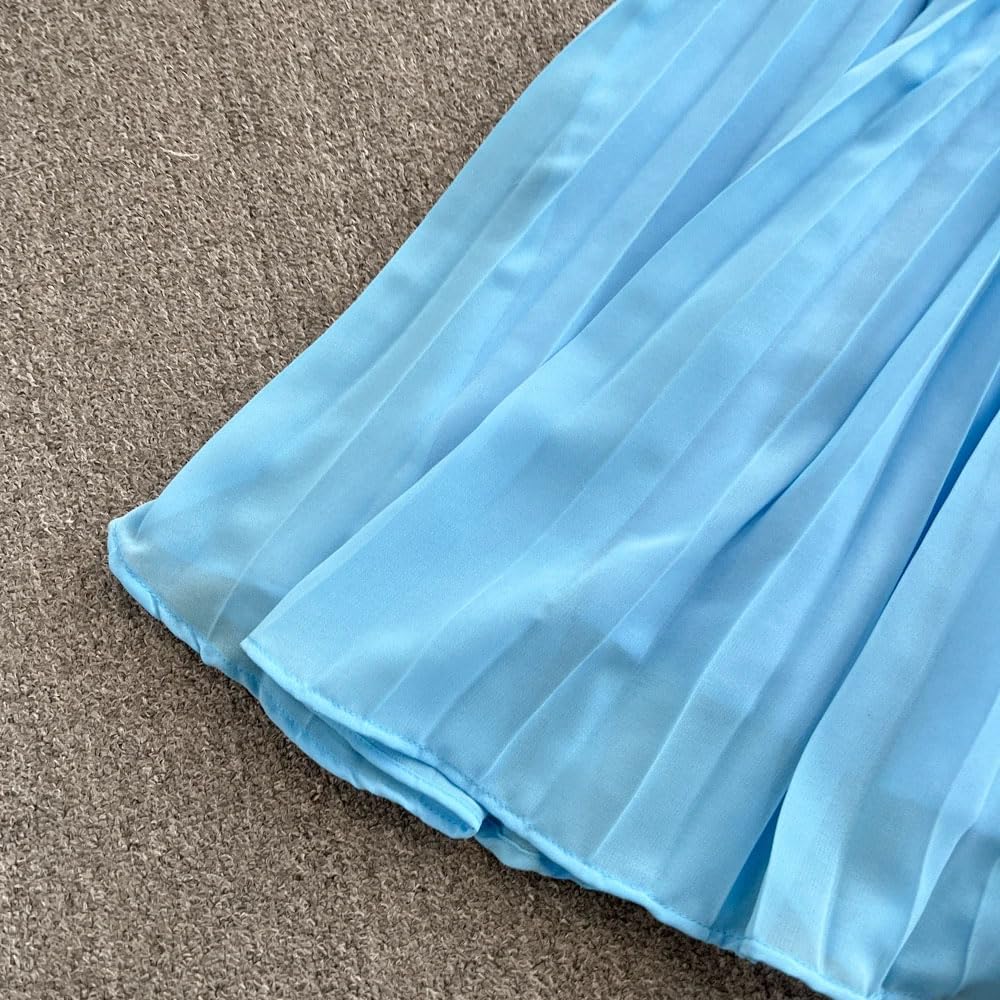 Women Vintage Skirt Suit 2 Piece Sets Womens Slim Waist Lace Blouse High Waist Pleated Skirts Suit