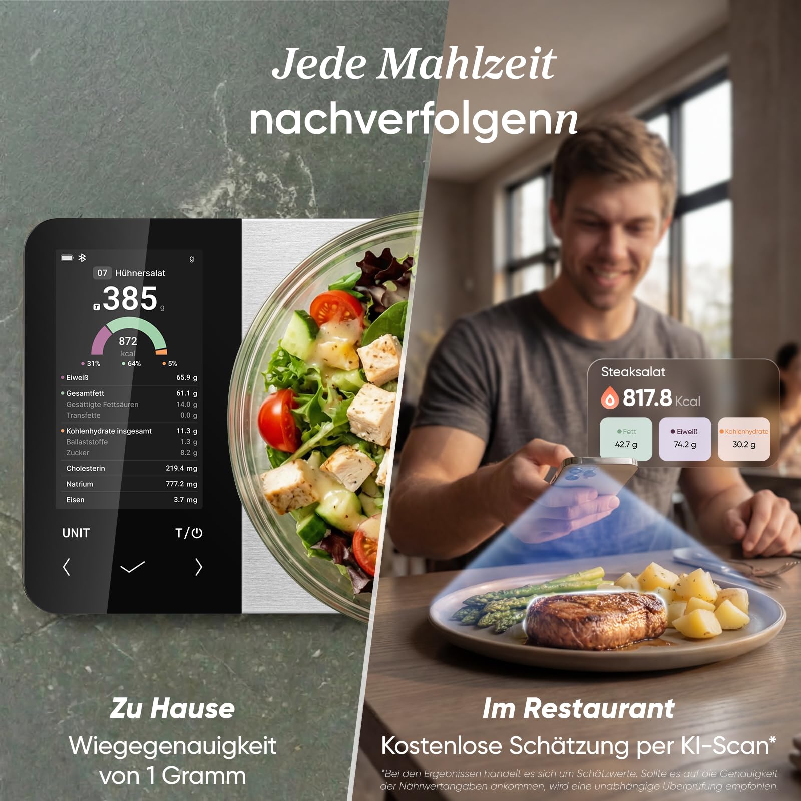 Cosori Küchenwaage digital Ernährungswaage-App,Offline-Modus,USB aufladbar
