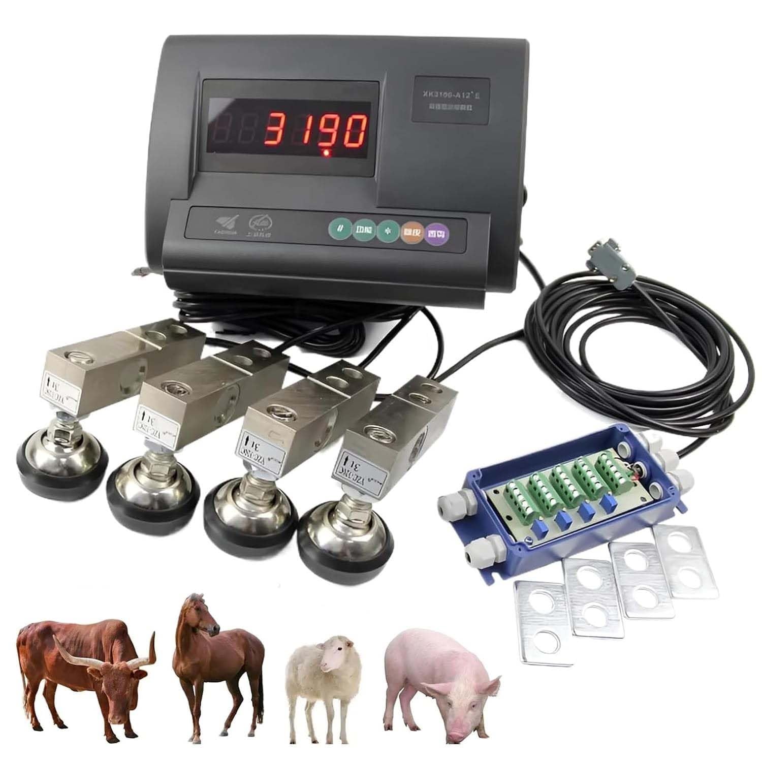 Commercial Livestock Scale Kit with A Capacity of 5000KG,C3 Accuracy Leveling Feet Uneven Surface Animal Weighing System Stainless Steel Junction Box,for Goats Sheep Pigs Farms