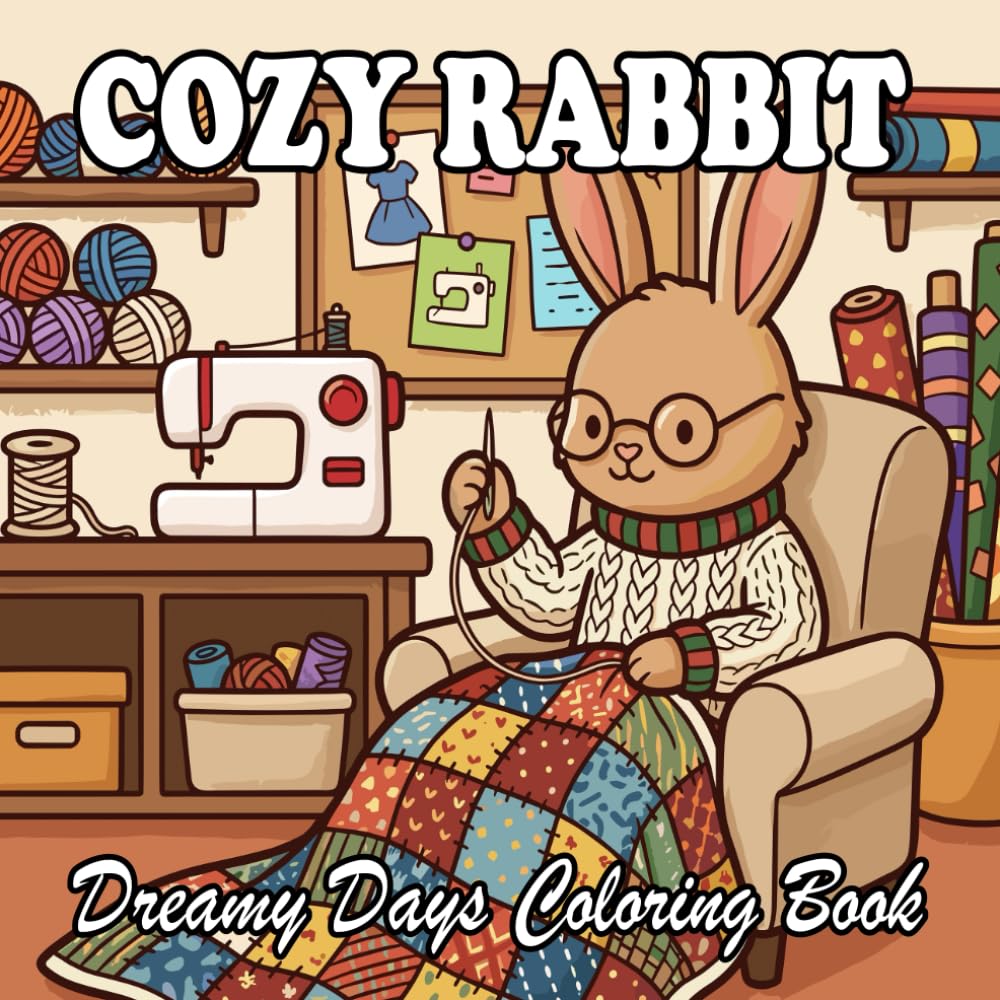 Cozy Rabbit Coloring Book: Cute Anthropomorphic Bunny Home Life for Kids and Adults