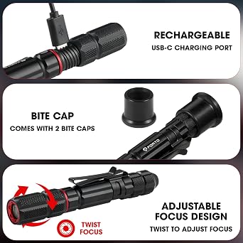 FORTO Rechargeable Pen Light,300 Lumens Perfect EDC Pocket Flashlight with Clip,IP67 Waterproof,2 Dimmable & Zoomable Lighting Modes,Type-c Charging for Inspection,Work,Repair,Camping(1 Pack)