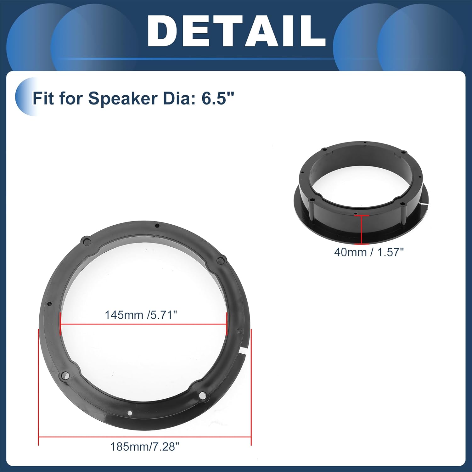 Speaker Spacer Ring Tweeter Speaker Spacer Adaptor for 6.5" for Volkswagen CC 2009-2015 ABS Black Waterproof