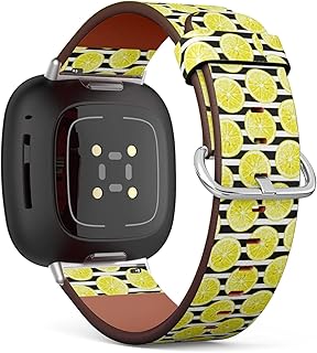 CJBROES Replacement Leather Watch Band, Compatible with Fitbit Versa 3 and Fitbit Sense of Wristband Bracelet Accessory - Lemon Lime Sliced