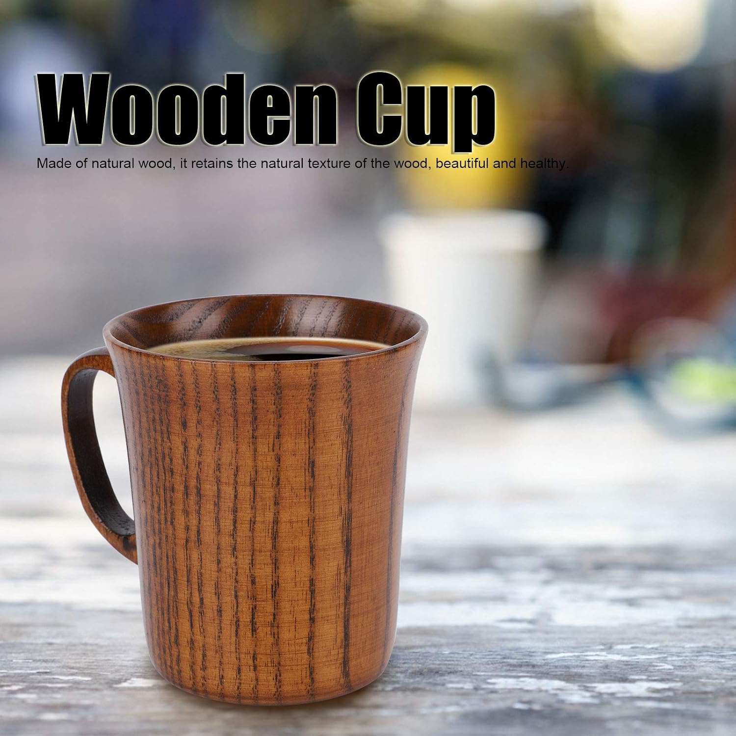 Rustic Wooden Coffee Mug 8.5 oz - Handmade Wood Cup with Handle for Hot/Cold Drinks, Vintage Beer Mug for Men, Unique Travel Camping Gift for Him - Home Office Drinkware