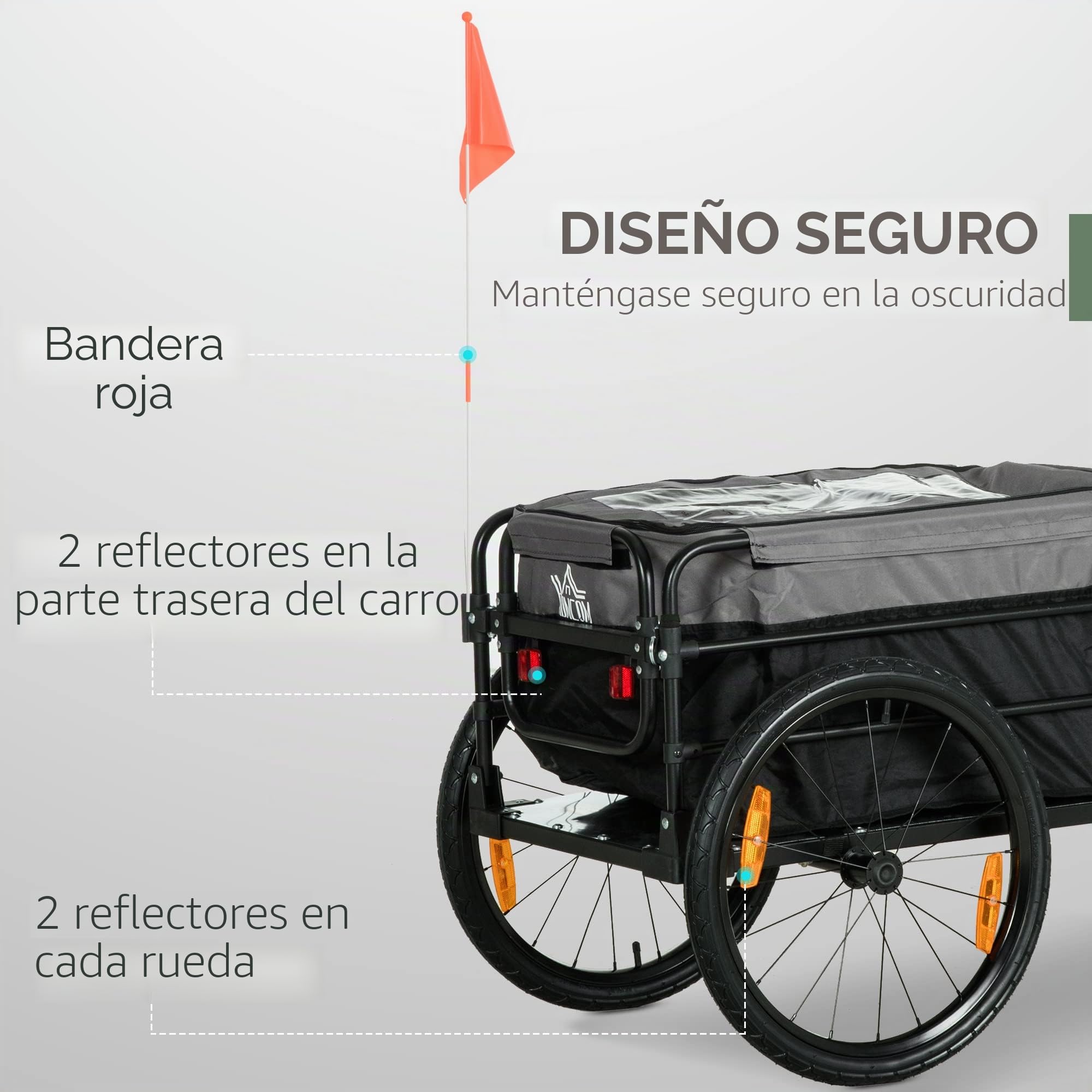 HOMCOM Remolque de bicicleta 2 en 1, remolque de carga, remolque para bicicletas con neumáticos de 20 pulgadas, capacidad de carga de 40 kg, acero, tela Oxford, negro+gris, 130 x 64 x 64/103 cm