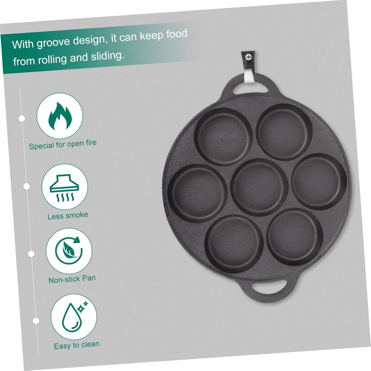 PRETYZOOM 7-hole Omelette Pan Cast Iron Skillet Non Stick Heat Insulation Comfort Grip for Fried Eggs