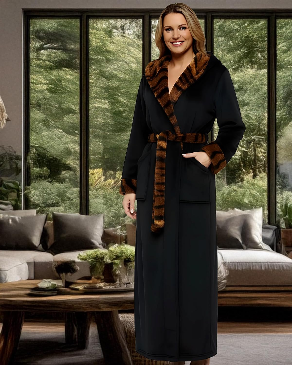 Alexander Del Rossa Plush Fleece Robe for Women, Long Hooded Bathrobe with Hood, Plus Size - Image 3