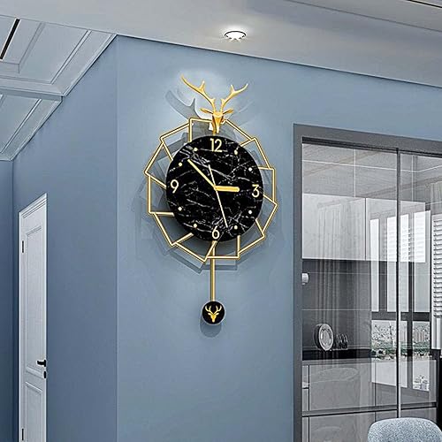 Miniatura 6 de Reloj de pared moderno con decoración de péndulo, reloj de metal con cabeza de ciervo a pilas, reloj silencioso decoración de pared para sala de