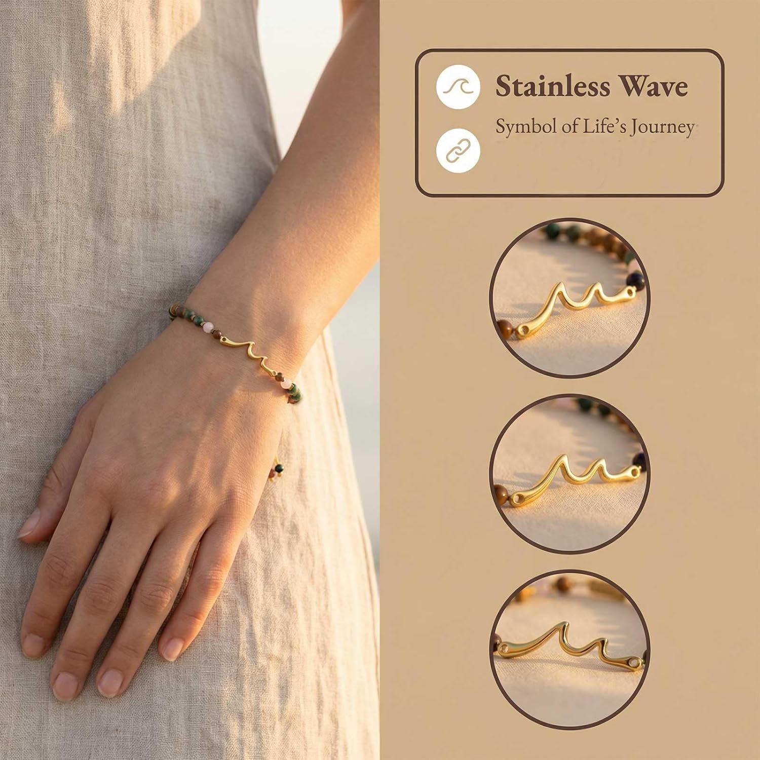 Wave Bracelet for Women, Best Friend Birthday Gifts for Daugther from Mom Dad, Friendships Daugther Bracelets, Sisters Graduation Gifts for Teens - Image 2