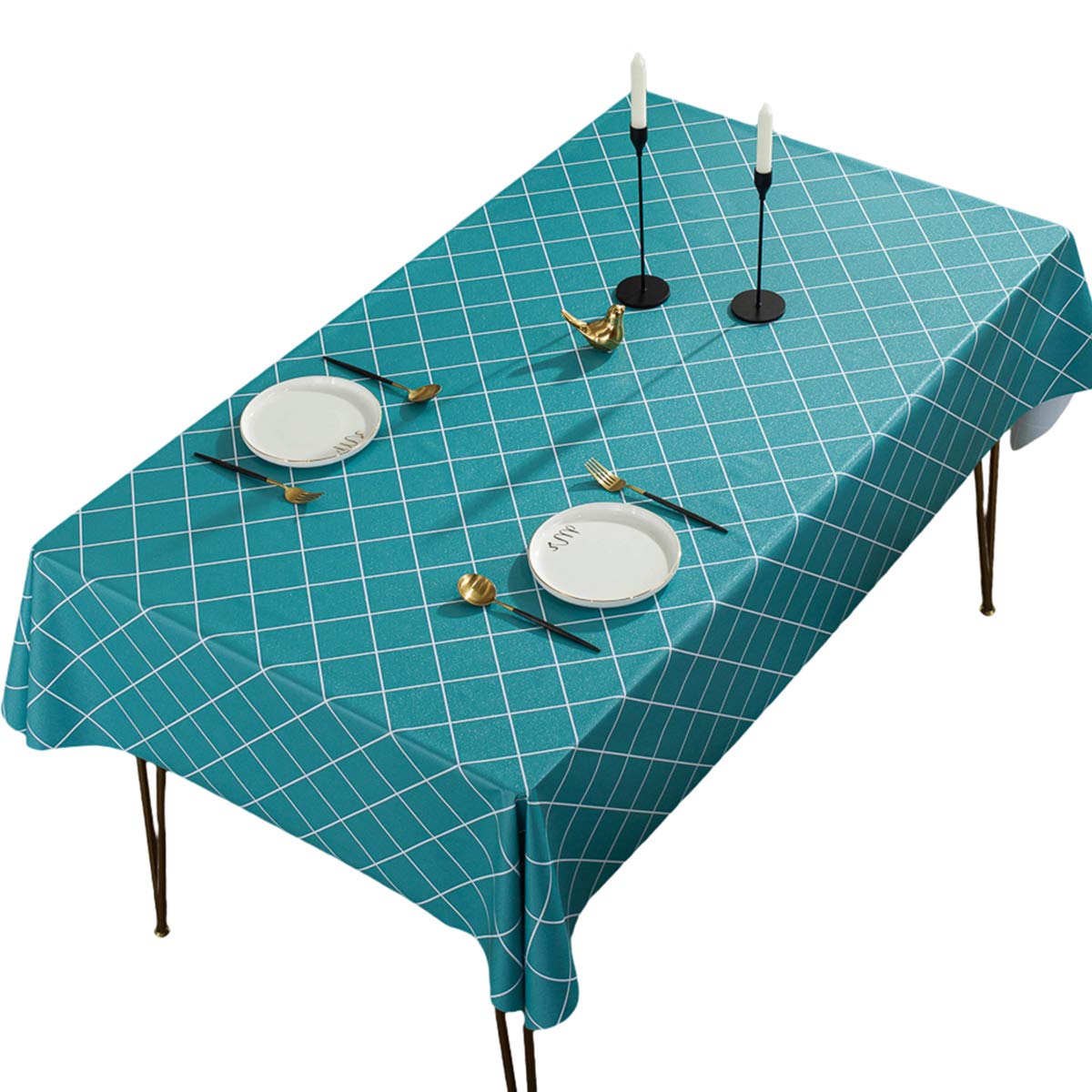 Nappe de table anti tache en PVC imperméable et lavable bleu 140x240