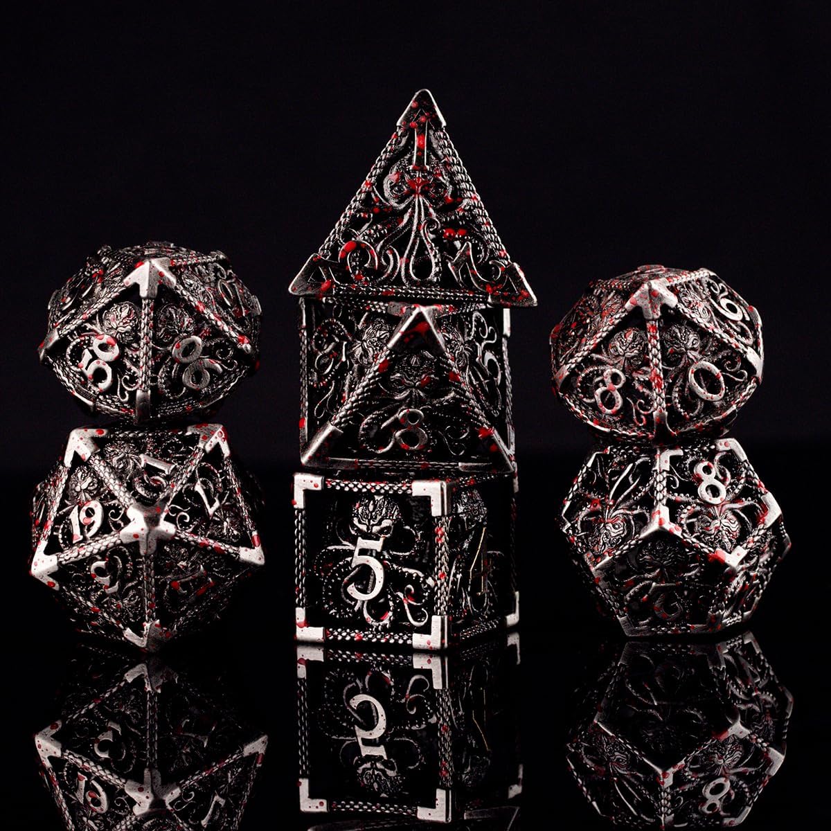 Metal DND Dice Set D&D 7 die Cthulhu Polyhedral Hollow Dice for MTG, RPGs Role Playing Game, Shadowrun and Math Teaching D20 D12 D10 D8 D6 D4