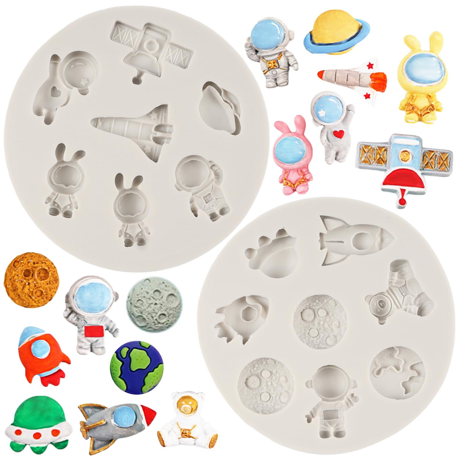 Moldes de Silicona Formas de Astronauta para Manualidades, Decoración de Tartas de Fiesta Temática Espacial, Baby Shower, Cupcakes, Chocolate, Caramelo, Arcilla Polimérica, Pasta