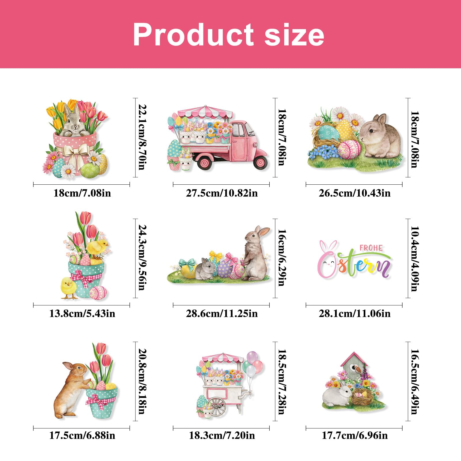 9 Sheets Easter Window Clings Decorations Stickers Colorful Easter Eggs Double Sided Reusable for Glass Windows Static Stickers, Spring Window Clings Party Supplies Gifts for Kids School Home