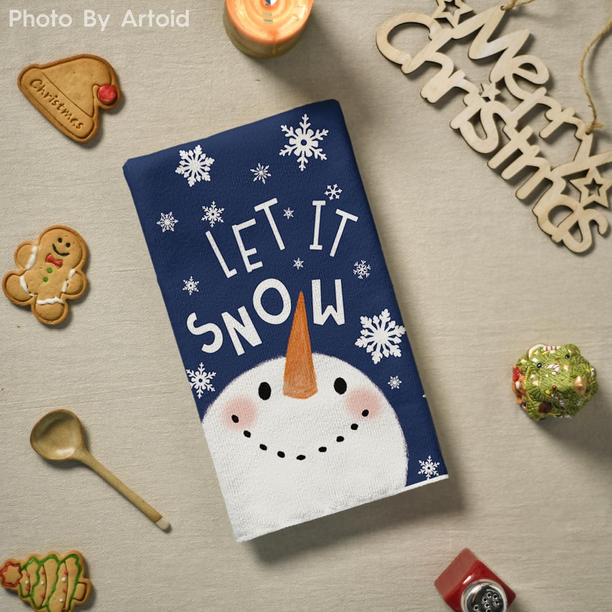 Artoid Mode Blue Cute Snowman Snowflake Hello Winter Kitchen Towels Dish Towels, 18x26 Inch Farmhouse Holiday Decoration Cleaning Set of 2 - Image 4