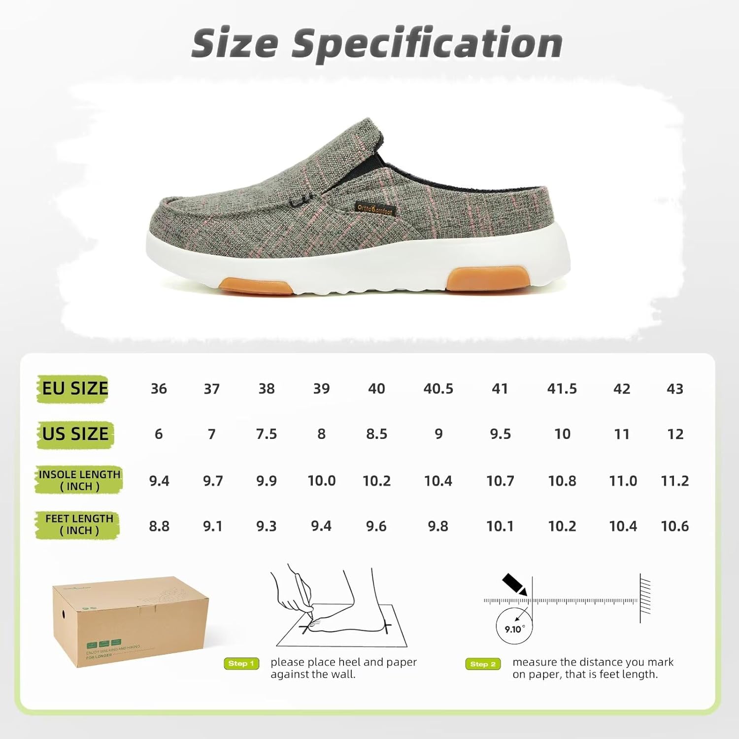 OrthoComfoot Women's Orthopedic Slip-On Loafers Walking Shoes: Comfortable Arch Support Slippers for Plantar Fasciitis, Casual Canvas Orthotic Mule Clogs for Foot Heel Pain Relief - Image 9