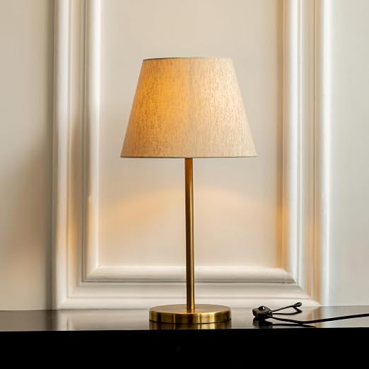 Divine Trends Table Lamp LED, Incandescent Modern Sleek Brass Antique Finish 19 Inches Height With 10 Inches Off White