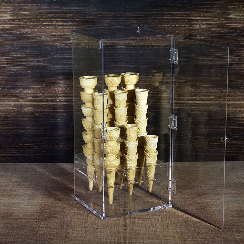 Portaconi gelato in plexiglass trasparente a 9 fori con sportello frontale - Misure: 24x23x H47 cm