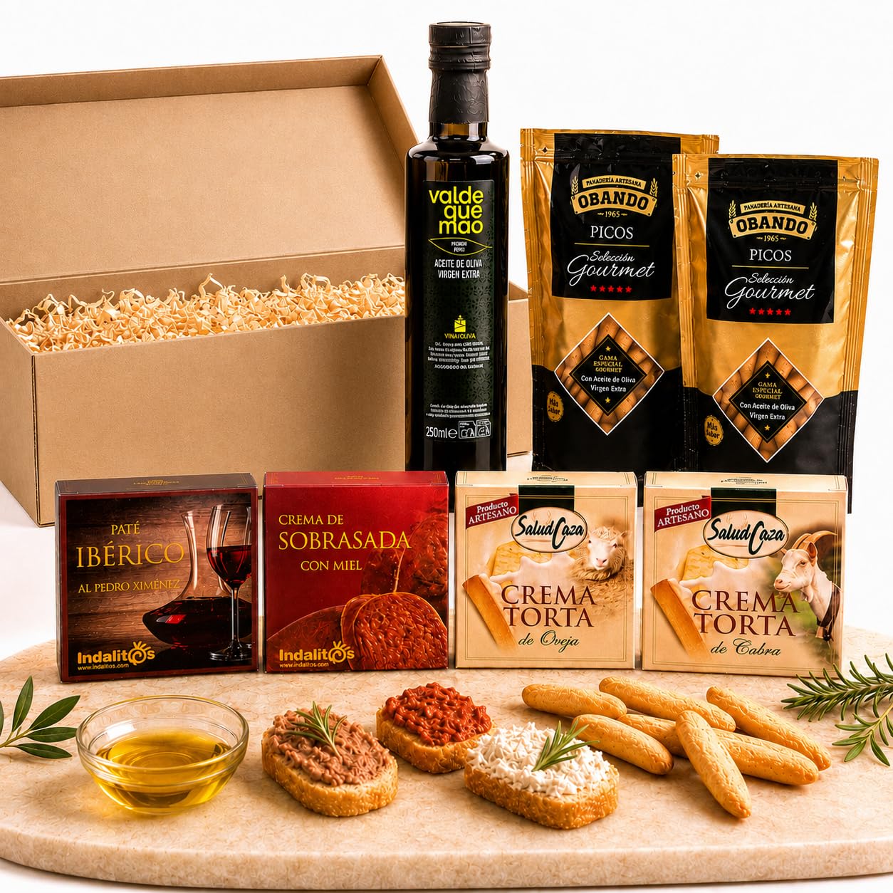 Cesto Gourmet Spagnolo · Salumi e Formaggi Iberico con Vino Tinto 75 cl, AOVE 250 ml, Jamón, Chorizo e Salchichón · Idea Regalo Natale, Pasqua, Compleanno, Aziendale (Mini EVOO, Cesto)