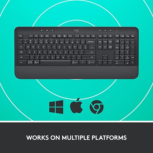Vista 6 de Logitech Signature K650 Comfort - Teclado inalámbrico de tamaño completo con reposamuñecas, Bluetooth BLE o receptor USB Logi Bolt, teclas